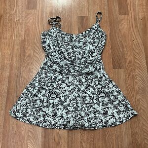 Suit Yourself Black White Floral One Piece Swim dress Sz 14